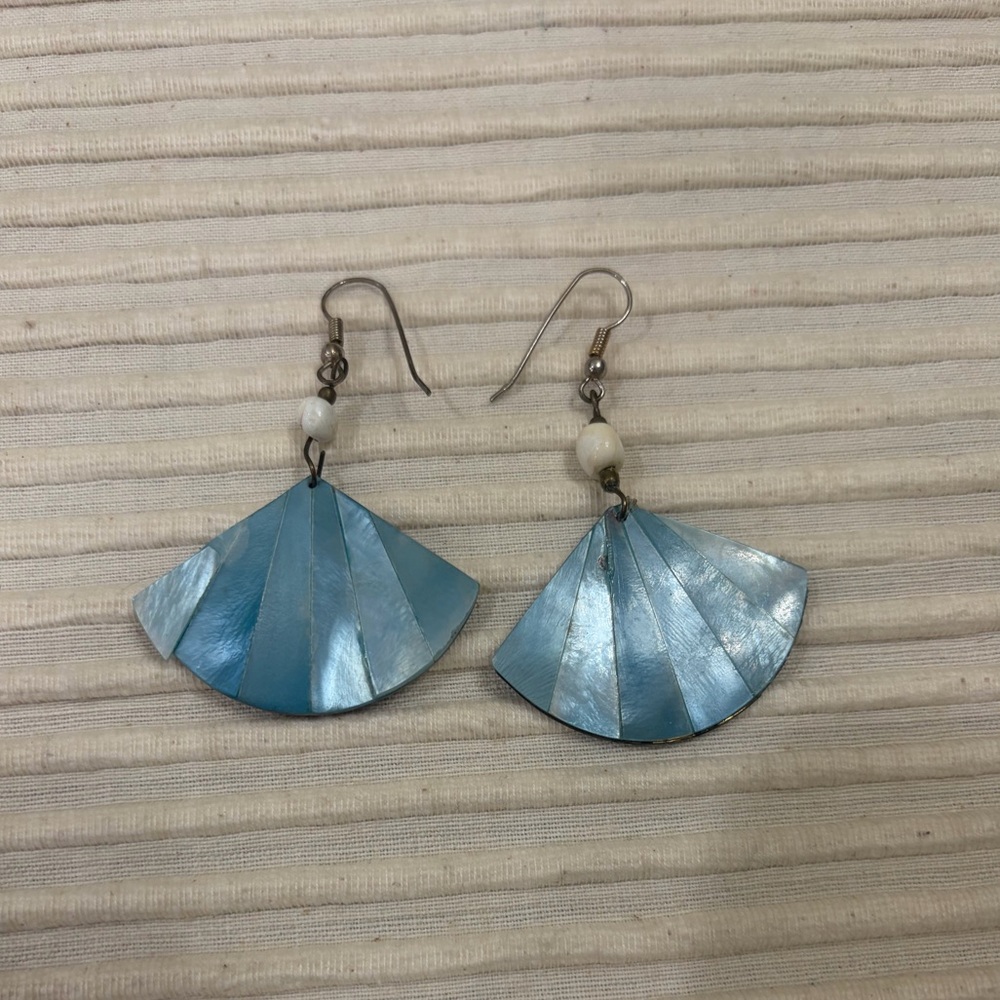 Vintage Shell Blue Fan Earrings